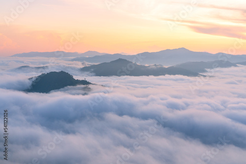 Fog mountain landscape before sunrise soft tone
