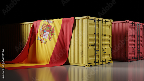 spain national flag and container box, 3d rendering