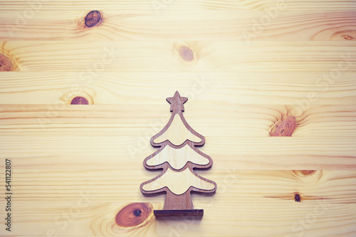 wooden christmas tree on table, celebration design