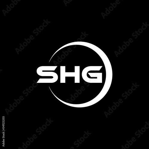 SHG letter logo design with black background in illustrator, cube logo, vector logo, modern alphabet font overlap style. calligraphy designs for logo, Poster, Invitation, etc. photo