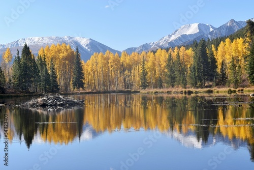 Autumn reflections on a mountain lake