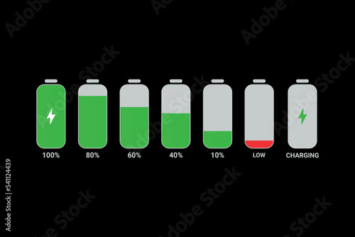 Phone battery charge status vector symbols set