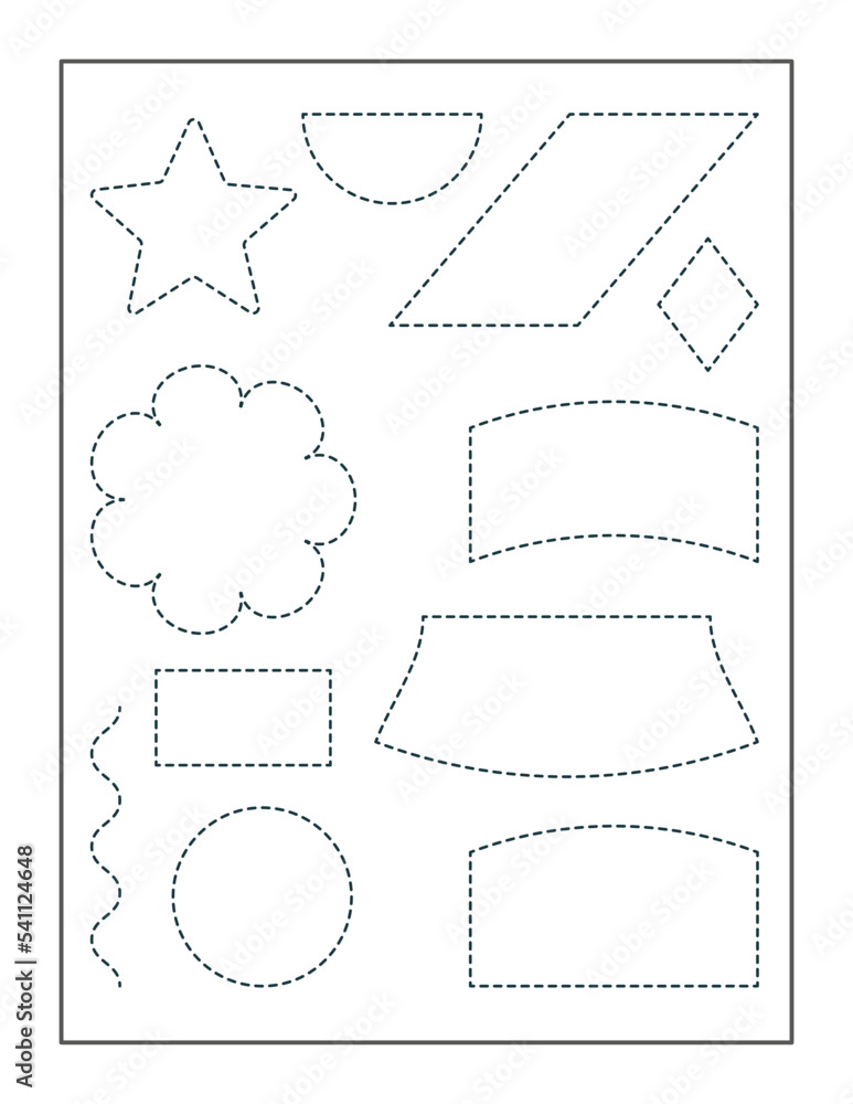 geometric shapes continue the pattern with pen, dotted line practice worksheet for preschoolers geometric shapes continue the pattern with pen, dotted line practice worksheet for preschoolers