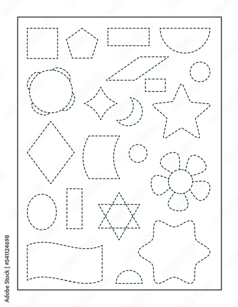 geometric shapes continue the pattern with pen, dotted line practice worksheet for preschoolers geometric shapes continue the pattern with pen, dotted line practice worksheet for preschoolers