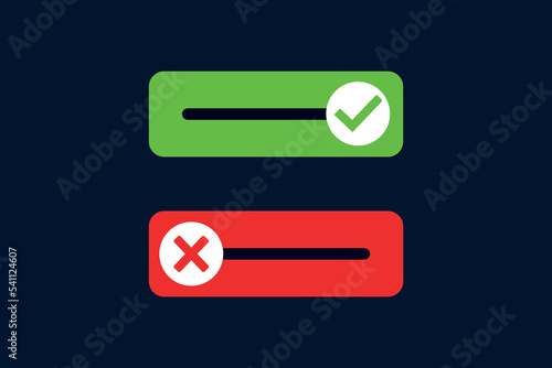 Green check and red cross mark with approved rejected buttons vector illustration element