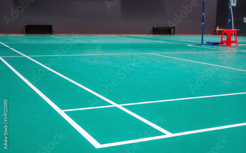 Empty green badminton court for playing © hakule