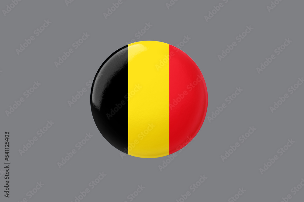 Fototapeta premium Belgium Flag 3d Illustration round glossy Flag Button with ash color background