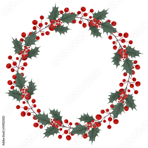 Christmas wreath in watercolor style. Isolated clipart element.