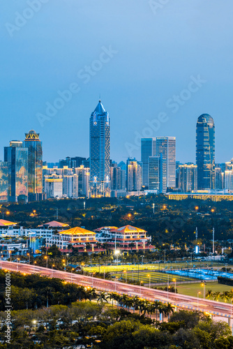 Canvas Print Night scenery of the International Trade CBD building complex in Wanlvyuan, Haik