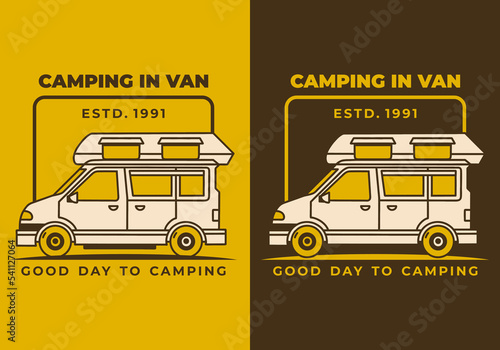 Vintage art illustration of a camper van car