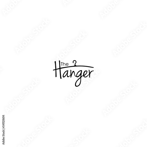 Creative hanger logo design. Vector sign with lettering and hanger symbol. Logotype calligraphy