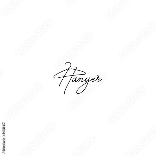 Creative hanger logo design. Vector sign with lettering and hanger symbol. Logotype calligraphy