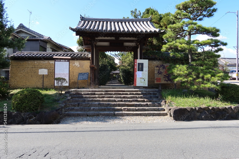 A Japanese temple : a scene of the entrance gate to the access to the precincts of Kairyuo-ji Temple in Nara City  日本のお寺 : 奈良市の海龍王寺境内に至る参道入り口の風景　 