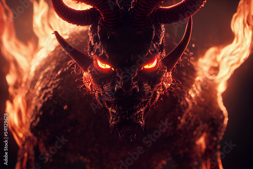 Fototapet Scary demon monster in hell.  Generative AI.