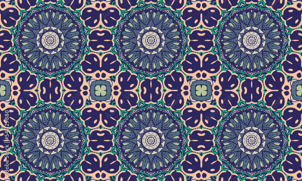 Batik fabric pattern, batik print, allover print design, repeated pattern, Seamless repeated pattern design. Women's long dress pattern design, vector vintage art illustration