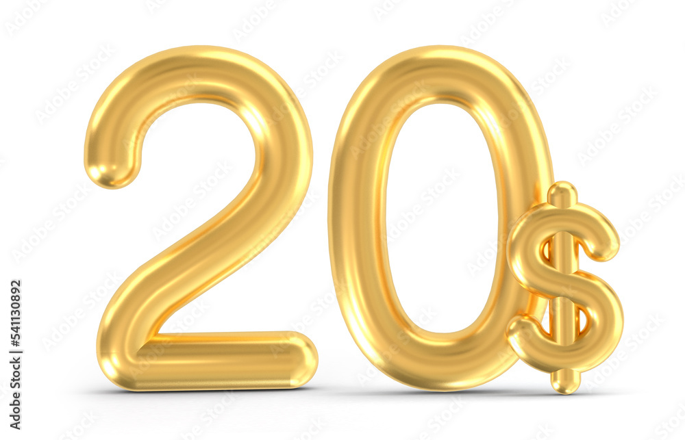 3d golden 20 dollar isolated on background. 3d illustration. 3d golden 20 dollar isolated on background. 3d illustration.