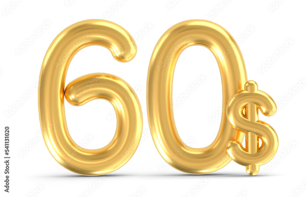3d golden 60 dollar isolated on background. 3d illustration. 3d golden 60 dollar isolated on background. 3d illustration.