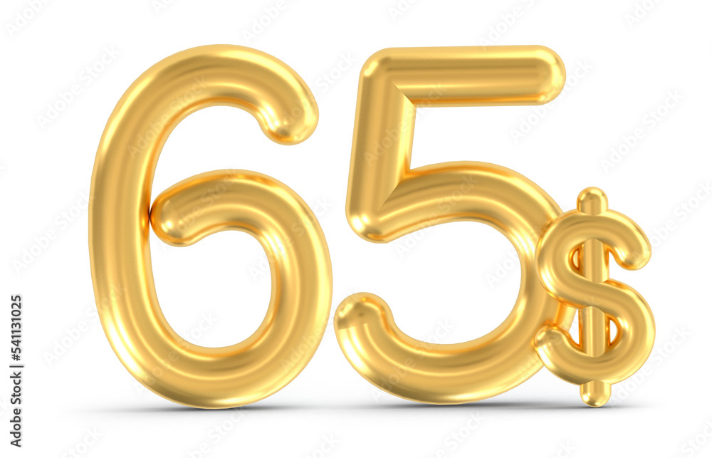 3d golden 65 dollar isolated on background. 3d illustration. 3d golden 65 dollar isolated on background. 3d illustration.