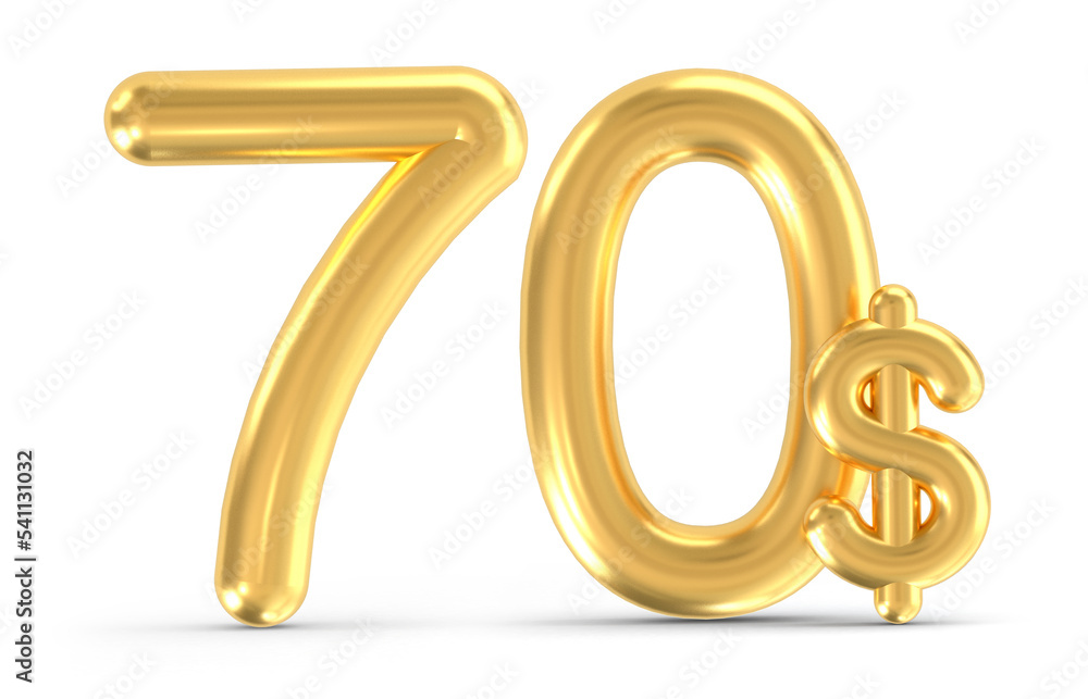 3d golden 70 dollar isolated on background. 3d illustration. 3d golden 70 dollar isolated on background. 3d illustration.