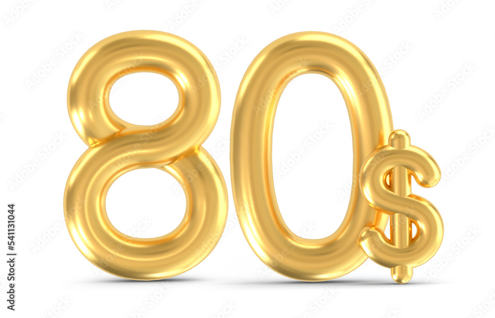 3d golden 80 dollar isolated on background. 3d illustration. 3d golden 80 dollar isolated on background. 3d illustration.