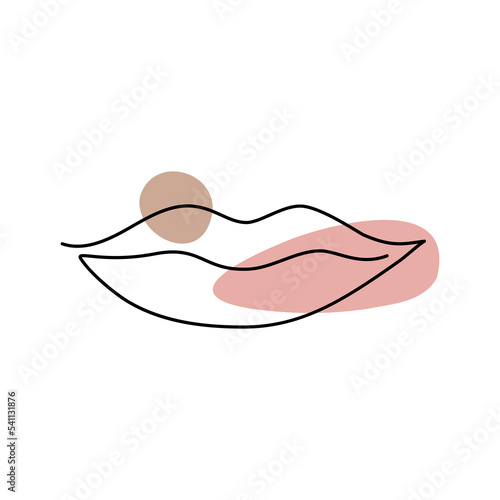 Women's lips in the style of a line art with colored spots