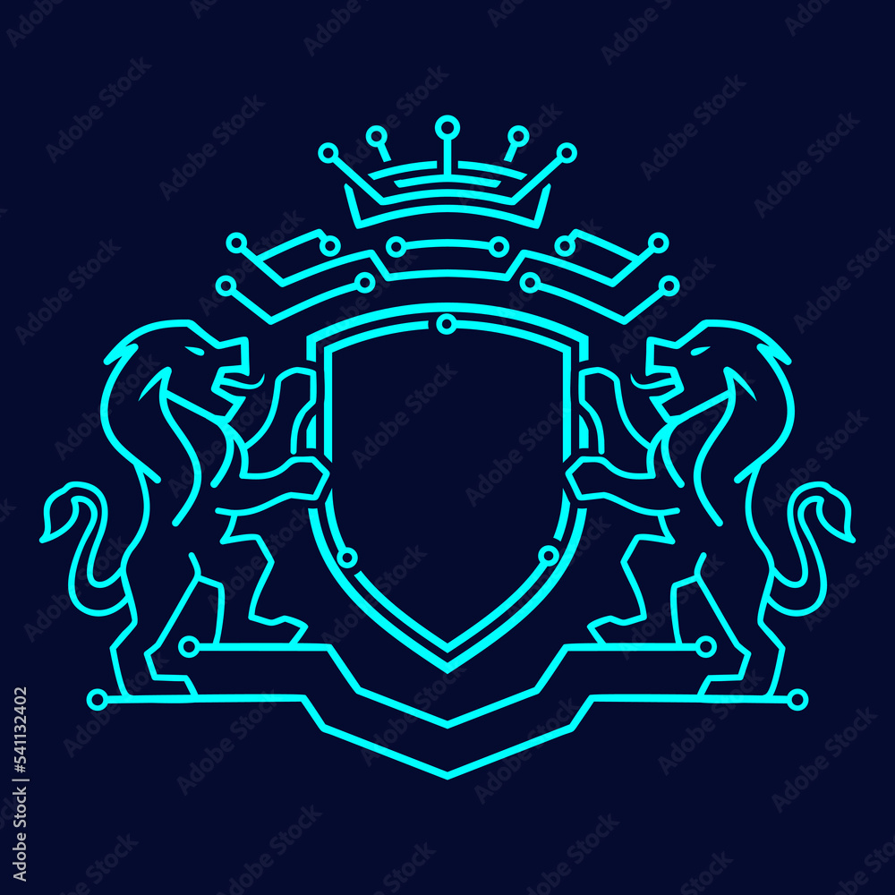 Fototapeta premium Classic light blue 2 lion logo holding and protecting security technology shield