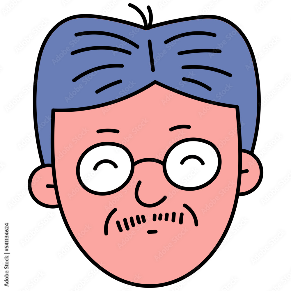 Happy old man vector illustration in line filled design