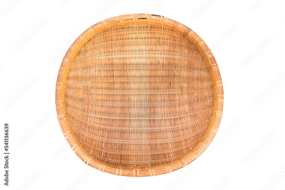 Top view bamboo basket isolated on white background. Bamboo wood weave tray isolated Top view bamboo basket isolated on white background. Bamboo wood weave tray isolated