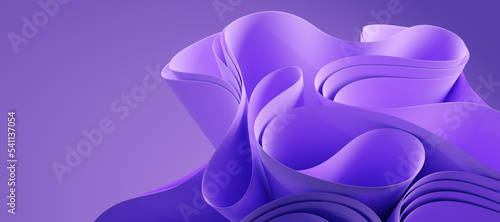 Fototapeta Naklejka Na Ścianę i Meble -  3d abstract layered background. Flower shape. Violet wavy textile for modern fashion design. Realistic 3d high quality render
