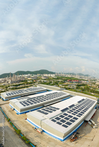 Photography Top view Solar Cell on Warehouse Factory