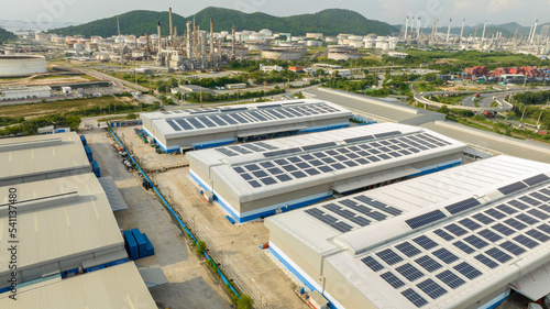 Photography Top view Solar Cell on Warehouse Factory