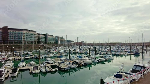 Boats moored at low tide at the Elizabeth Marina