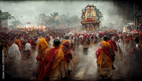 AI generated image of the annual grand Rath yatra or car festival of Lord Jagannath at Puri, Orissa, India 