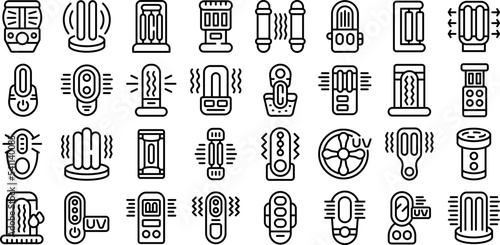 Ultraviolet portable sterilizer icons set outline vector. Bacterium bulb. Lamp uv