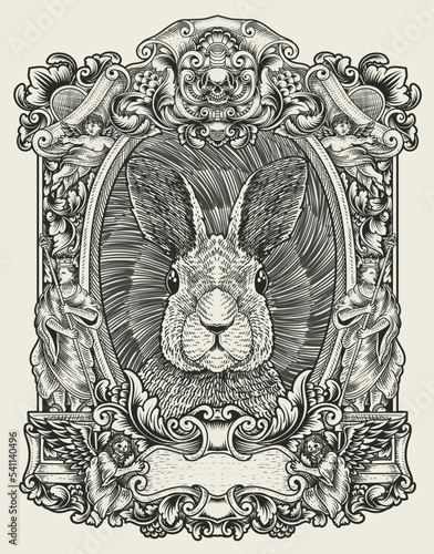 illustration vintage rabbit with engraving style