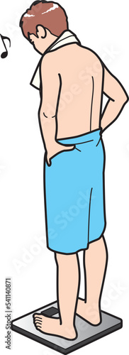 サウナ施設で体重をチェックする男性