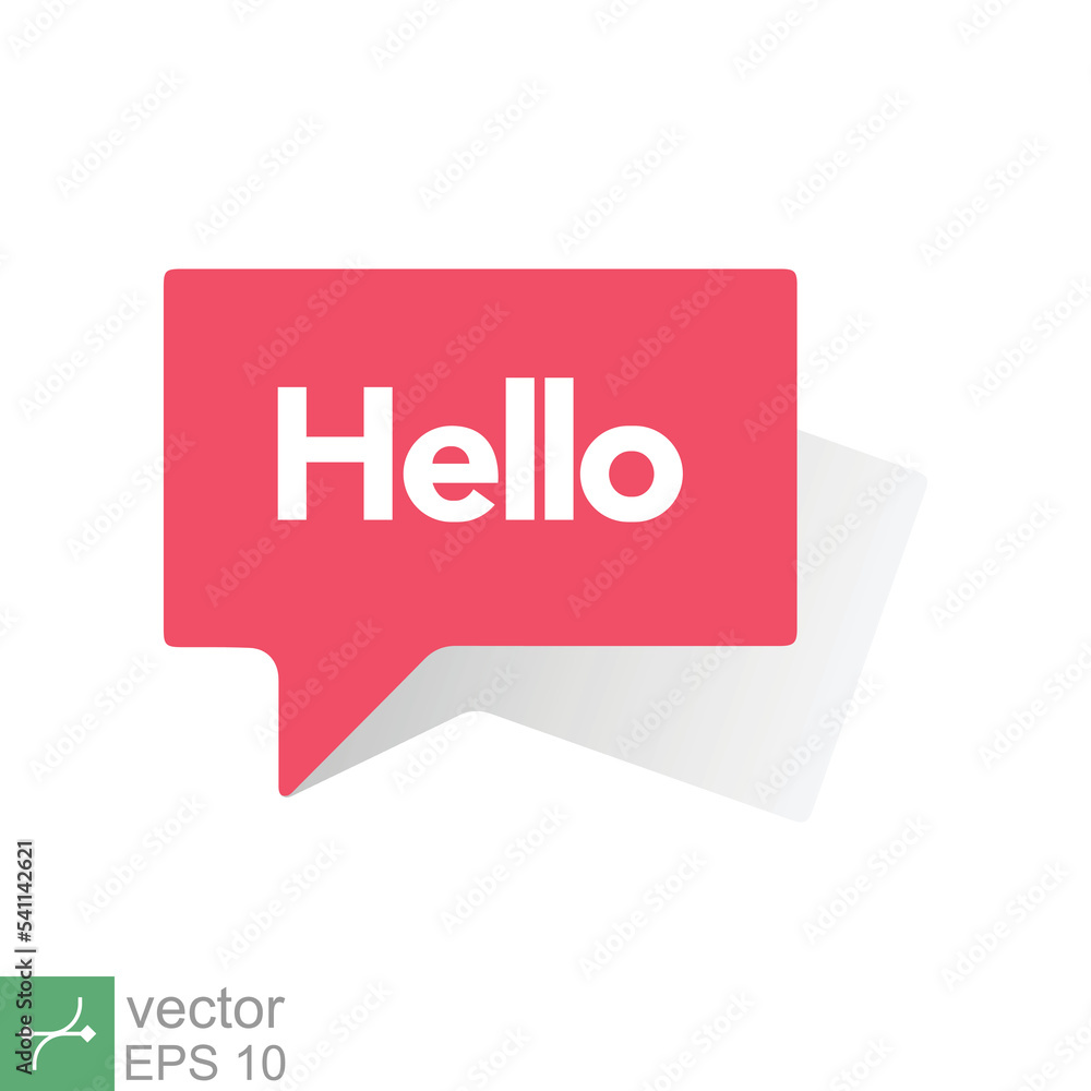 Hello text bubble, red speech message icon. Simple flat style. Chat design, cloud, vintage banner template, communication concept. Vector illustration isolated on white background. EPS 10. Hello text bubble, red speech message icon. Simple flat style. Chat design, cloud, vintage banner template, communication concept. Vector illustration isolated on white background. EPS 10.