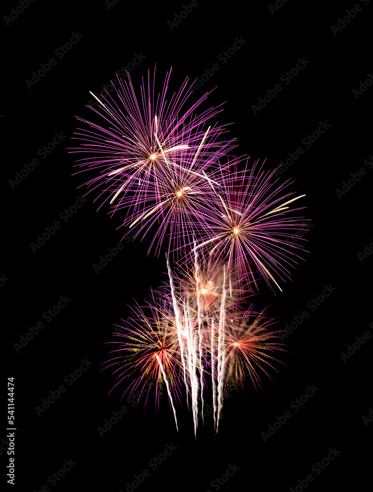 Pink fireworks on black background for celebration and anniversary .
