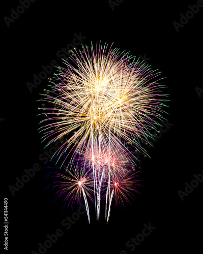 Beautiful fireworks display isolated on black background for celebration and anniversary..