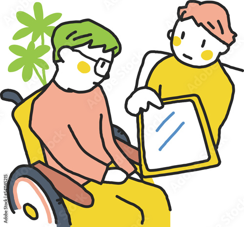 障害や病気のあるきょうだいの世話や見守りをしているヤングケアラー　イラスト素材
