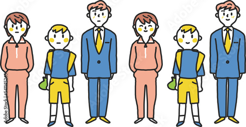 家族を支えるヤングケアラー　真顔と笑顔　イラスト素材
