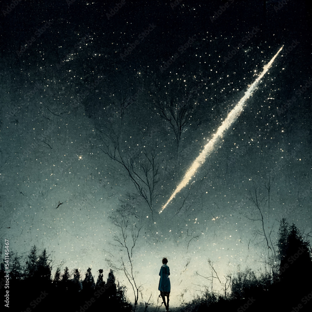 person watching a shooting star at night