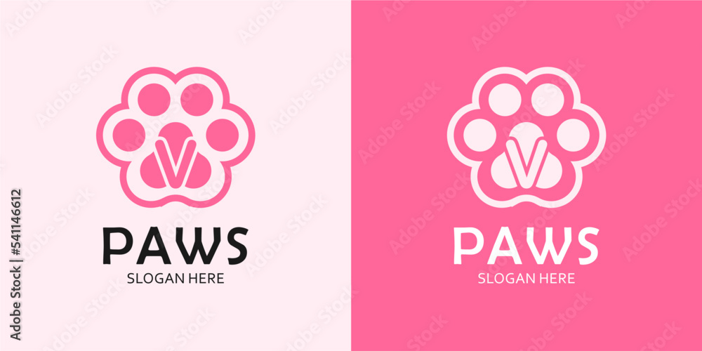Pet Paw with Letter V Logo Design Pet Paw with Letter V Logo Design