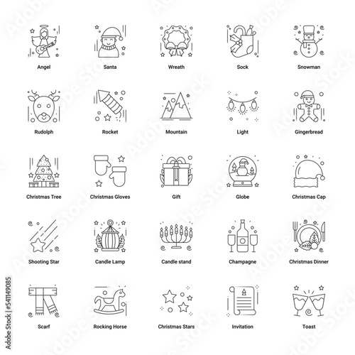 Christmas and Happy New Year line icons set. Vector illustrations.