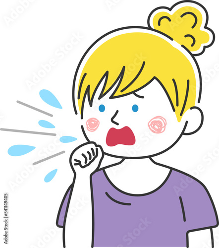 咳をする、私服の白人女性のイラスト