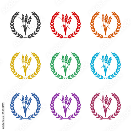 Wheat Ears icon isolated on white background. Set icons colorful