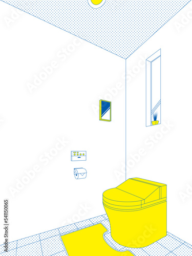 青と黄色のポップなトイレルーム　ベクターイラストレーション