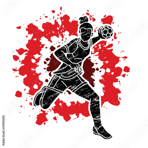 Handball Sport Female Player Action Cartoon Graphic Vector