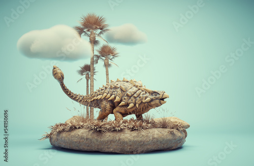 Conceptual presentation scene of an Ankylosaurus.  Cretaceous Period. photo