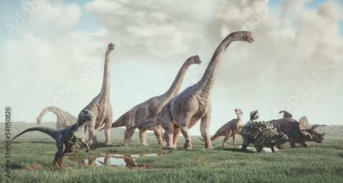Species of dinosaurs in the nature. photo